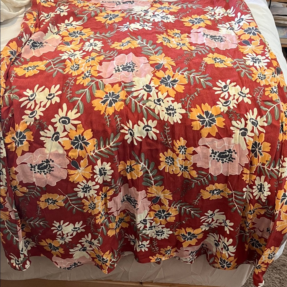 Floral Red and Pink Midi Skirt